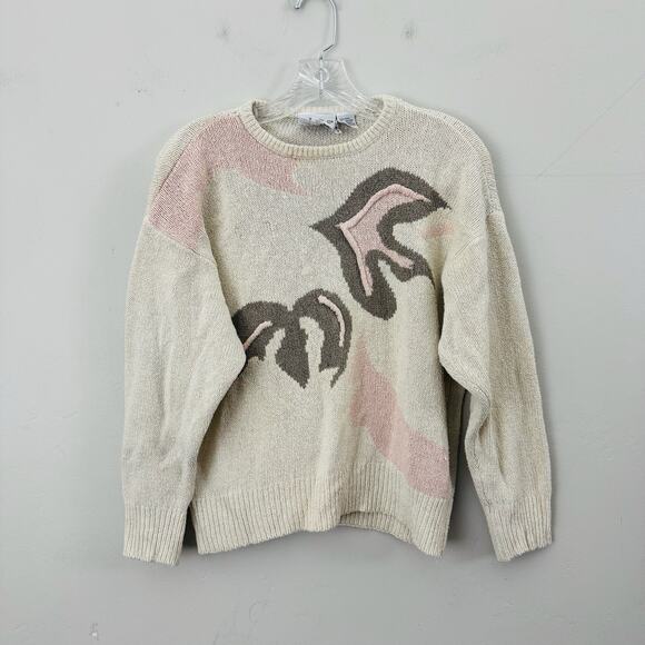 Russ Silk Knit Beige Leaf Design Pullover Sweater Women’s Size L - Picture 1 of 8